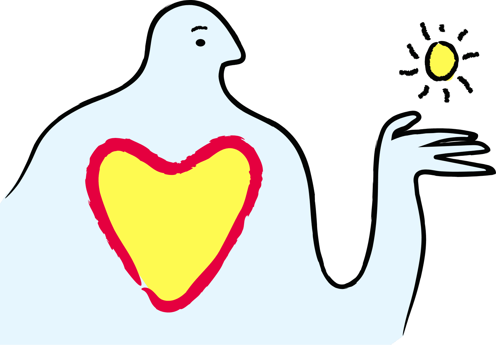 An illustration of a man with a heart on his chest